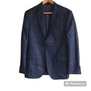 Ted Baker London Men Blazer Blue Purple 100% Wool Sz 38 R FLAWED